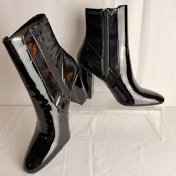 ALDO Black Patent Leather Round Pointed Toe Block Heel Ankle Boots Size 11 - Picture 6 of 13